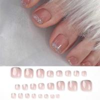 Juego De 24 Piezas Uñas Postizas De Acrílico Con Borde Blanco Y Flor Artísticas Para Pies Uñas Press on Removibles Para Fiestas - details 31