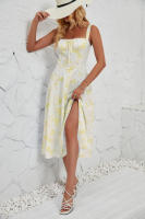 Vestido midi de satén con tirantes finos para mujer, abertura frontal, hueco - details 62