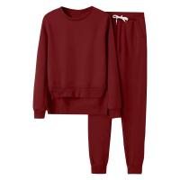 2025 Conjunto deportivo informal de dos piezas para mujer, sudadera con cuello redondo, pantalones largos con sandalias, color sólido - details 8