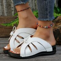 Nuevas zapatillas romanas, sandalias de plataforma con tacón inclinado para mujer, decoración de lazo, zapatos ligeros de talla grande para mujer - details 4