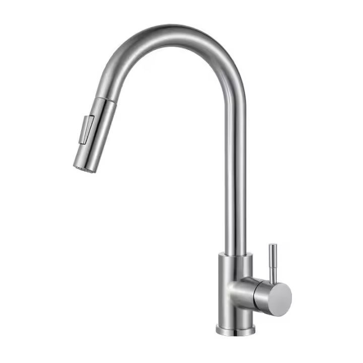Grifo de cocina monomando de acero inoxidable con rociador extraíble, 360 °   Caño giratorio, moderno grifo mezclador frío y caliente para fregadero - 1