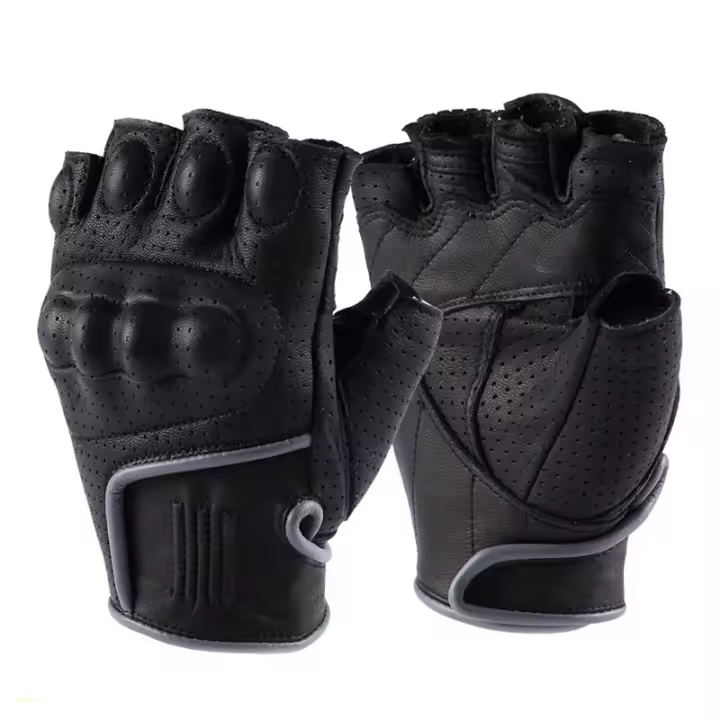 Guantes de cuero auténtico para motocicleta, manoplas de medio dedo para Motociclista, Luva, Gant, Enduro, novedad de Verano - 1