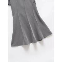OUWU- Mini Vestido Gris Primavera 2025 Manga Corta Cuello Redondo Oficina para Casual Staple Uste Elástico Traboo Ocio Esencial - details 3