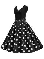 Dot print summer women elegant vintage party casual sleevelss a line dress - details 11
