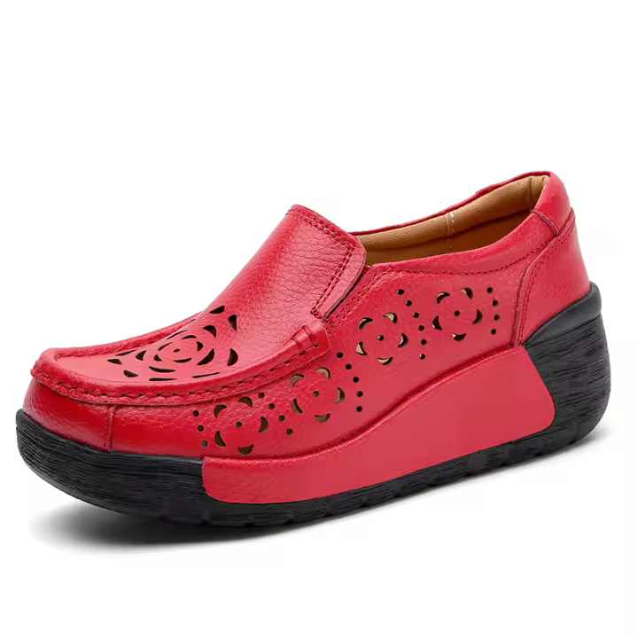 Zapatos para caminar con recortes para mujer, calzado con plataforma sin cordones de cuero, calzado con cuña transpirable - 1