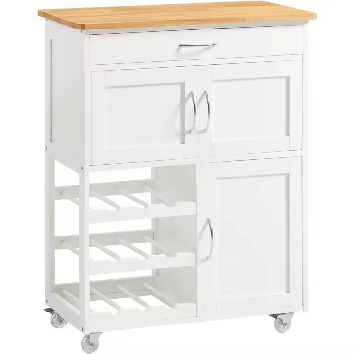 Cocina Estantería de Cocina Isla Ccocina con Barra Carrito de Servir Blanco 67 x 37 x 87cm FKW45-WN ES - 1