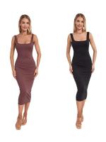Vestido de verano informal de fiesta ajustado con cuello cuadrado sin mangas de punto para mujer - details 4