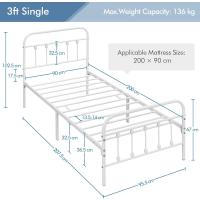 Cama Doble con Estructura Metálica Negra, Estructura Simple de Hierro para Colchón 140X200cm - details 10