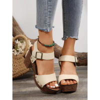 Sandalias de plataforma de tacón alto para Mujer, zapatos de cuero sintético con remaches, zuecos con hebilla en el tobillo, verano, 2024 - details 6