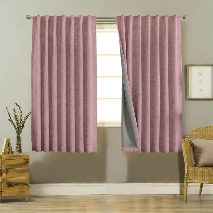 Cortinas Opacas de 2 Piezas Cortinas de Dormitorio de Lino con Pasadores Anti Luz - 1