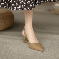 Sandalias Retro Baotou De Tacón Medio para Mujer, Tacones Altos De Aguja De Cuero Suave - details 7