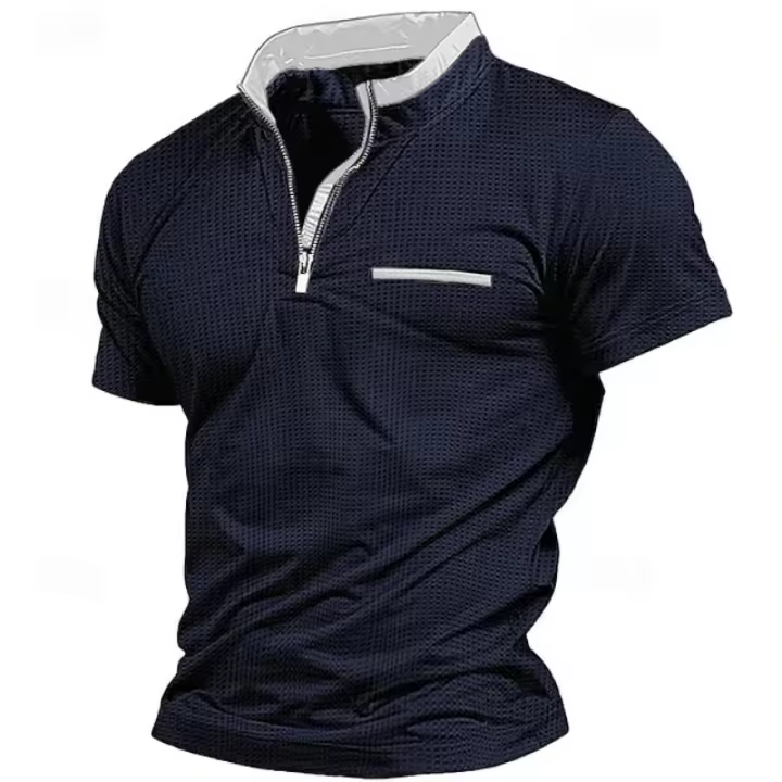 Polo de manga corta con cuello a juego con el color de la solapa 2025, top casual para hombre - 1