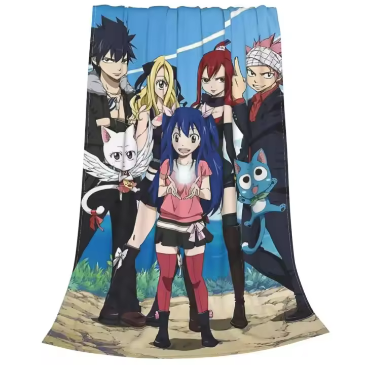 Fairy Tail Anime Veet All Season Fashion Plaid Cartoon Kid/Adulto Mantas ligeras para el hogar Oficina Alfombra Pieza - 1