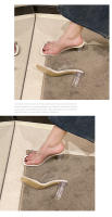Transparente hermoso tacones altos zapatillas cristal sandalias de tacón grueso francés semi-drag temperamento socialite sandalias - details 7