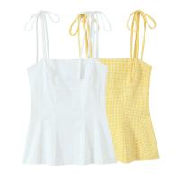 PB & ZA 2025 temperamento simple estilo casual a cuadros cuello cuadrado suspender top novedad de verano ropa de mujer - details 1