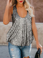 Destacados Lentejuelas con cuello en U Versátil Venta caliente Chaleco informal suelto sin mangas de moda Verano - details 29