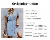 DamasVVestido de manga larga con cuello de linternas, vestido de camisa de longitud media con borla, cinturón, Vestido de playa - details 0