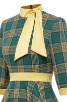 Vestido Midi de Cuello Alto con Lazo de Cuadros Retro Moda de Invierno para Mujeres Hepburn - details 25