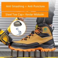 Zapatos de Seguridad para Hombres Impermeables, Altas, Resistentes al Desgaste, Forro de Cuero, Suela de Goma Sintética - details 1