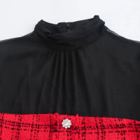 Vestido rojo d de manga larga con cuello redondo para mujer, decoración de un solo pecho, otoño - details 3