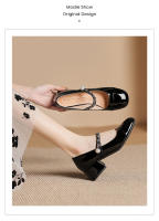 Zapatos de tacón medio para mujer, cómodos, de 3cm, bloque de color blanco y negro, zapatos Mary Jane con punta cuadrada - details 13