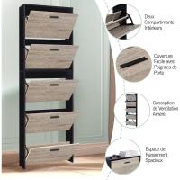 Mueble zapatero de 12 pares - Estantería de gran capacidad para vestíbulo o pasillo - (ancho) 60 x (profundidad) 24 x (alto) 80 cm - Madera clara blanca - details 11