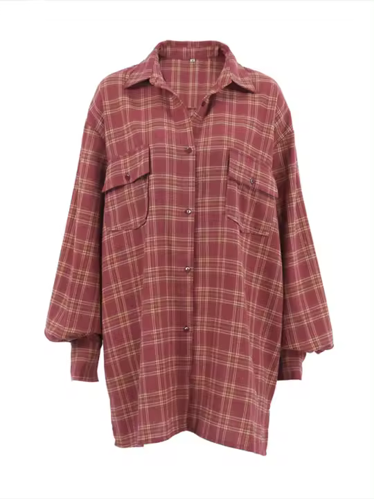 Camisa y camisa a cuadros rojas, ropa XL grande y holgada, descuentos, top retro para mujer - 1