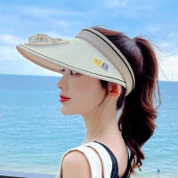 Verano nuevo sombrilla protector solar ventilador gorra recargable gran cornija tapa superior vacía para exteriores mujer sol sombrero ventilador gorra - details 4