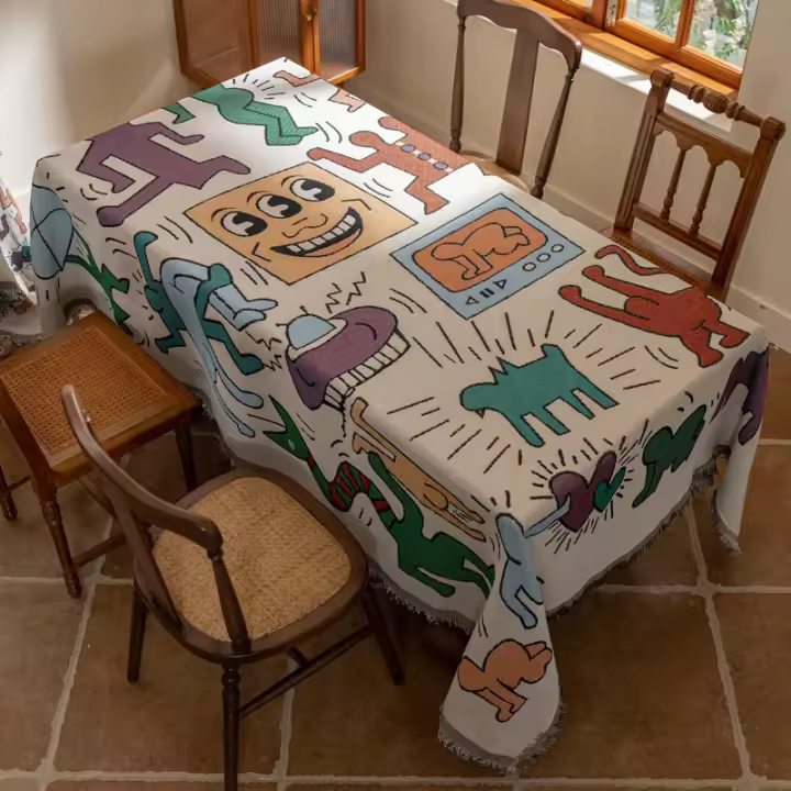 Mantel de Algodón Multifuncional con Borlas Ideal para Mesa de Comedor, Sala de Estar al Aire Libre, Estera de Picnic y Campamento - 1