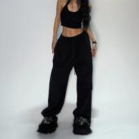 Pantalones de chándal grises informales y cómodos para mujer con cintura Starchy, corte holgado y pantalones de paracaídas - details 0