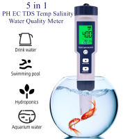 Medidor de temperatura de salinidad EC TDS 5 en 1, medidor de pH, probador de calidad del agua para alimentos, bebidas, contenido de sal, agua de mar para acuario, ATC - details 0