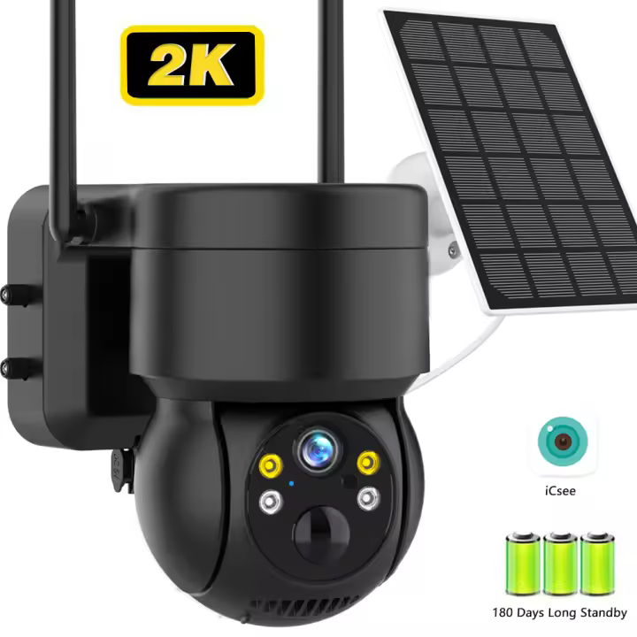 Cámara PTZ IP inalámbrica para exteriores WiFi Solar 2K 4MP HD con batería integrada PIR alarma humana 131º de visión nocturna montaje en pared - 1