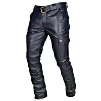 Nuevos pantalones de cuero casuales de PU de color sólido simple a la moda de talla grande para hombres talla S-5XL - details 6
