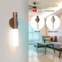 Luz LED de noche pequeña de inducción de cuerpo humano, carga USB, pasillo, armario, imitación de madera, arte - details 6