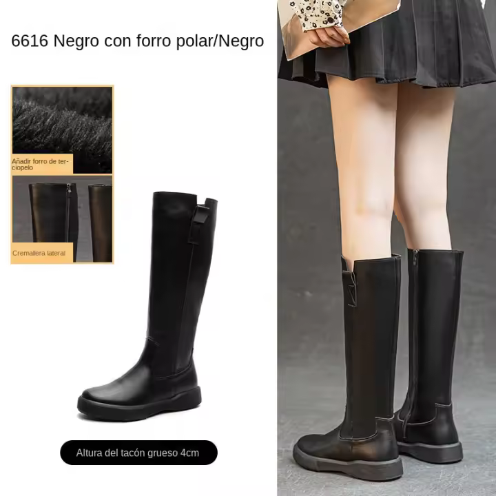 Niños pero botas de caballero hasta la rodilla botas de otoño e invierno de terciopelo con suela gruesa botas altas versátiles. - 1