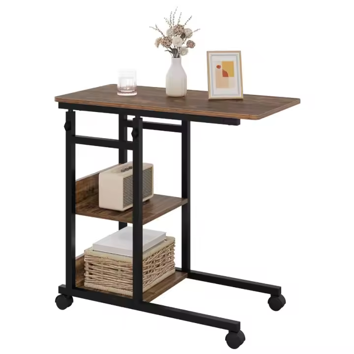 Mesa auxiliar Mesa de centro Cama Sofá Mesa para computadora portátil En forma de C Altura ajustable con ruedas Mesa auxiliar - 1
