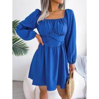 Vestido de verano 2025 para mujer con cuello cuadrado, volantes, cintura ajustada y color sólido. - details 16