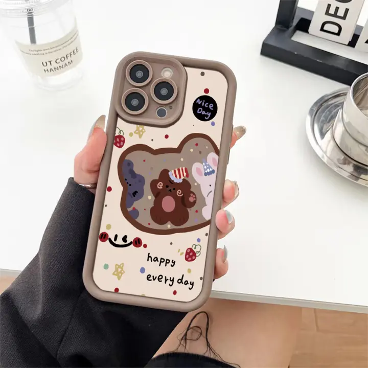 Funda de teléfono suave de silicona con oso bonito para iPhone 16, iPhone 15, 12, 14, 13, 11, PROMAX PLUS, XR, XS MAX, funda protectora creativa que absorbe los golpes - 1
