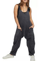 Mono informal de verano sin mangas con pernera ancha para mujer, pantalones de color liso con peto, mono culotte con bolsillos - details 5