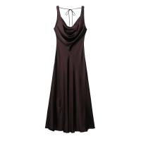 2025 verano nueva ropa de mujer textura de satén de seda vestido de tirantes largo vestido de fiesta con cuello en V para mujer - details 13