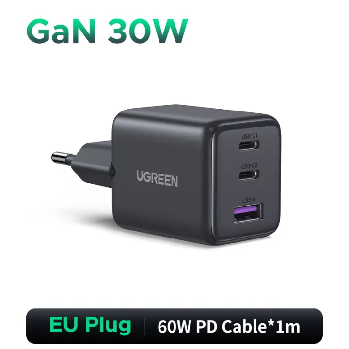 Cargador USB C GAN UGREEN 30W Compatible con Google Pixel, iPhone, iPad Accesorios de Electrónica - 1