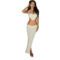 BUNO-Conjunto de 2 piezas fruncido de ganchillo de gato extraño para mujer, Tops irregulares con espalda descubierta y vendaje cruzado + faldas largas lisas, trajes de estilo playero para - details 31