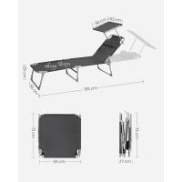 Silla de Sentado al Aire Libre Ajustable Plegable, 193 x 53 x 29 cm, Capacidad de 150 kg, con Parasol, reposacabezas, Respaldo - details 38
