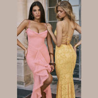 BUNO-vestidos de fiesta de malla irregulares, novedad de 2024, vestido ceñido con tirantes finos, vestido largo fruncido a la moda para mujer - details 17