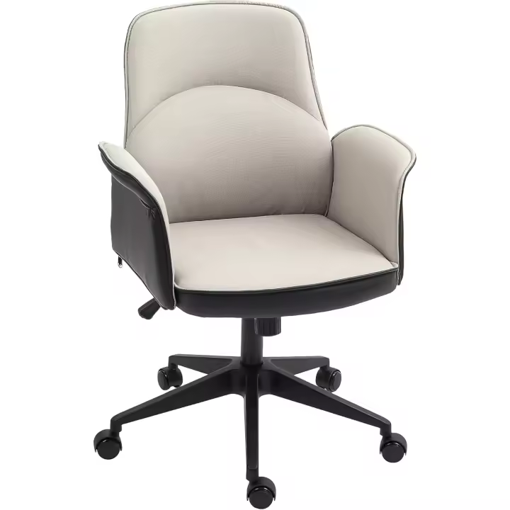 Silla de oficina basculante, silla de escritorio giratoria tapizada en PU y lino, altura ajustable, reposabrazos, silla de estudio, carga 120 kg - 1