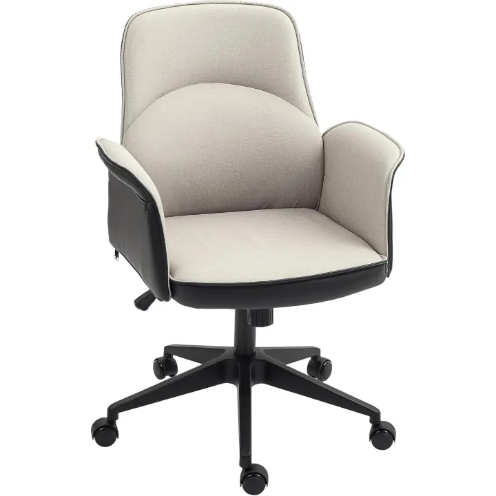 Silla de oficina basculante, silla de escritorio giratoria tapizada en PU y lino, altura ajustable, reposabrazos, silla de estudio, carga 120 kg - 1