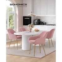 Silla de Comedor, Silla de Cocina, Sillón de Terciopelo, Silla Tapizada con Reposabrazos, Carga Máx. de 120 kg, Patas de Metal, para Comedor, Cocina, Rosa Jalea y Dorado Pálido LDC088R01 - details 1