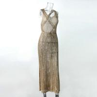 Vestido informal semitransparente de punto para mujer, vacaciones en la playa, estilo europeo, sin mangas, con espalda abierta - details 10