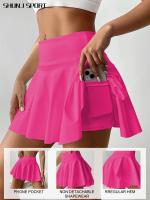 Skorts deportivos de verano con bolsillos, faldas cortas de tenis de cintura alta diseñadas para evitar la exposición, faldas cortas de dos piezas de imitación para golf y entrenamientos de bádminton, nuevos skorts para mujer con bolsillos laterales para - details 0