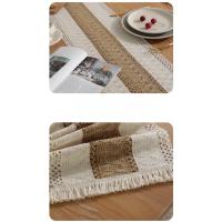 Mantel de Algodón y Lino Tejido con Borlas Estilo Rústico Natural para Comedor o Mesa de Centro - details 2